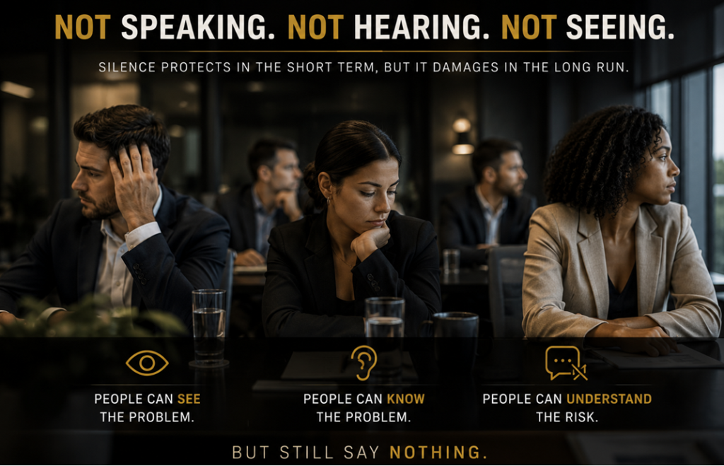 Psychological safety in the workplace showing how silence can prevent employees from speaking up about problems and risks.